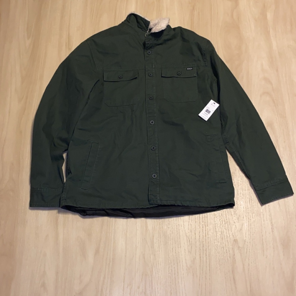 RVCA Dark Olive Military Field Jacket with Sherpa Collar